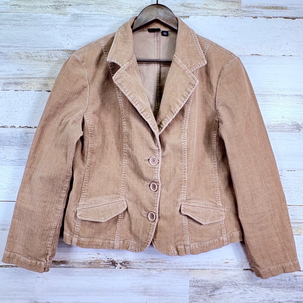 SONOMA Womens Corduroy‎ Blazer Tan Beige Button Front Jacket Size L